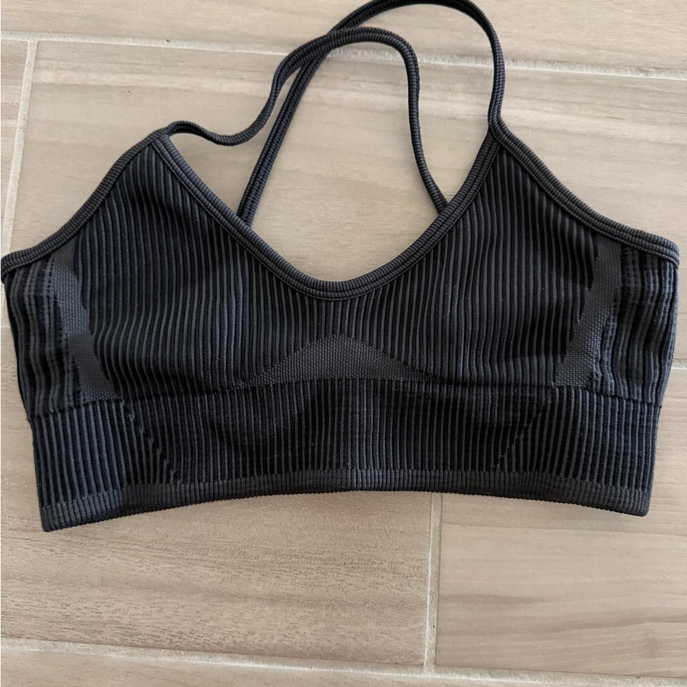 Black Ribbed Women's Sports Bra
